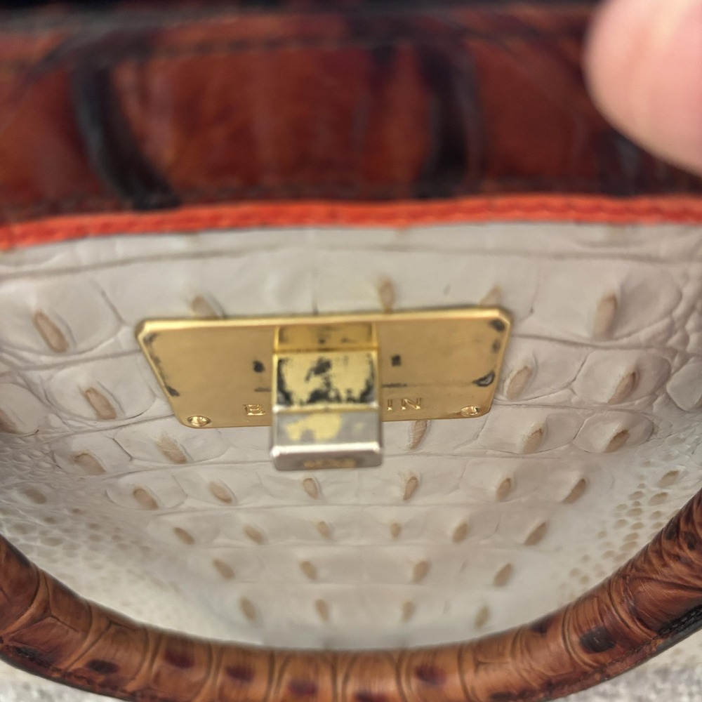 Brahmin Croc Embossed Satchel Bag Womens Medium Beige Brown Top Handle Classic - Picture 7 of 14